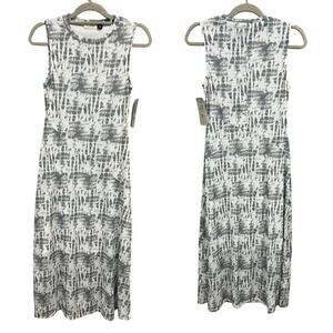 NWT RD Style White + Gray Crew Neck Sleeveless Maxi Dress Size Small